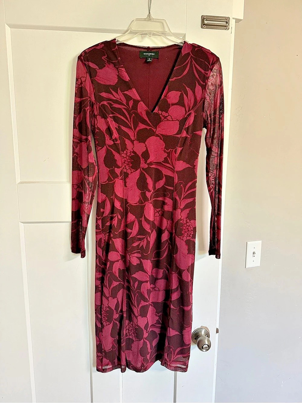 Banana Republic Floral Mesh Midi Dress in Burgundy
